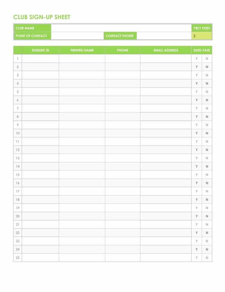 Free Sign Up Sheet Template Inspirational 26 Free Sign Up Sheet Templates Excel &amp; Word