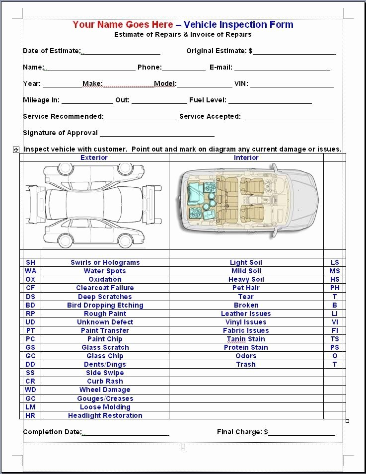 Free Vehicle Inspection form Template Awesome Auto Inspection