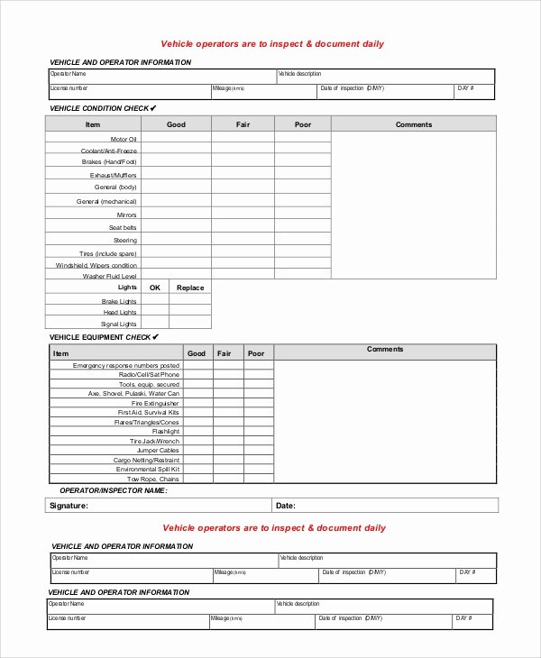 Free Vehicle Inspection form Template Elegant 8 Vehicle Inspection forms Pdf Word