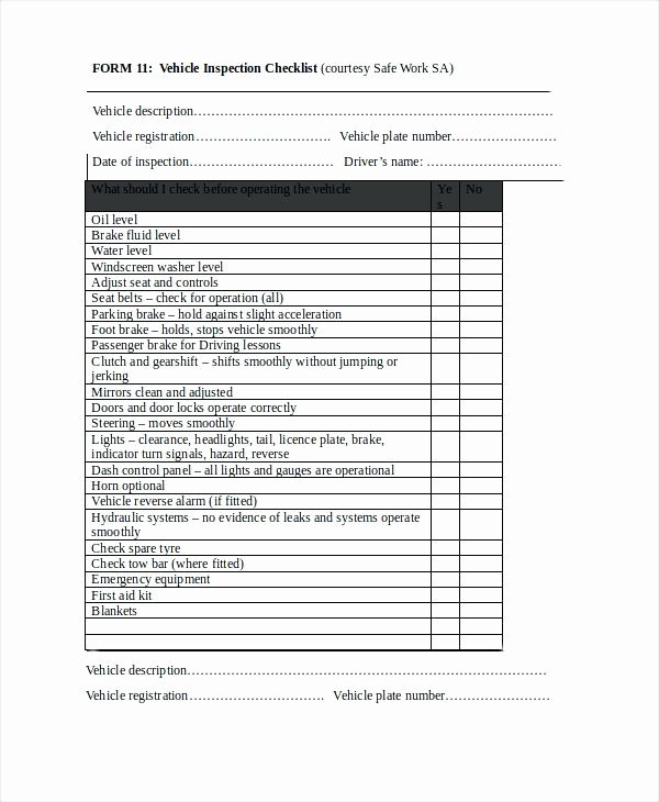 Free Vehicle Inspection form Template Elegant Free Vehicle Inspection form Template – socbran
