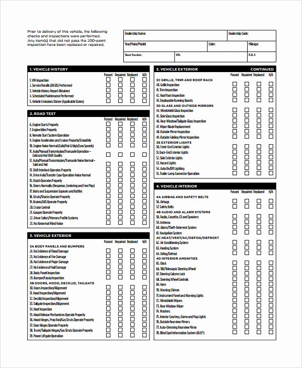 Free Vehicle Inspection form Template Luxury Printable Vehicle Inspection Checklist