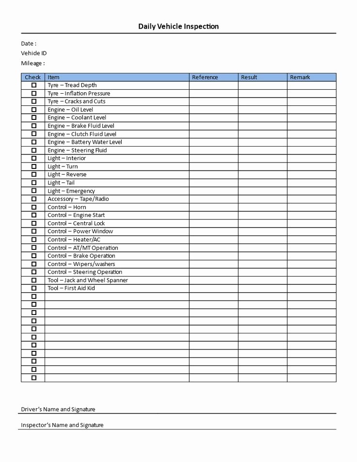 Free Vehicle Inspection form Template New Daily Vehicle Inspection Checklist Download This Daily