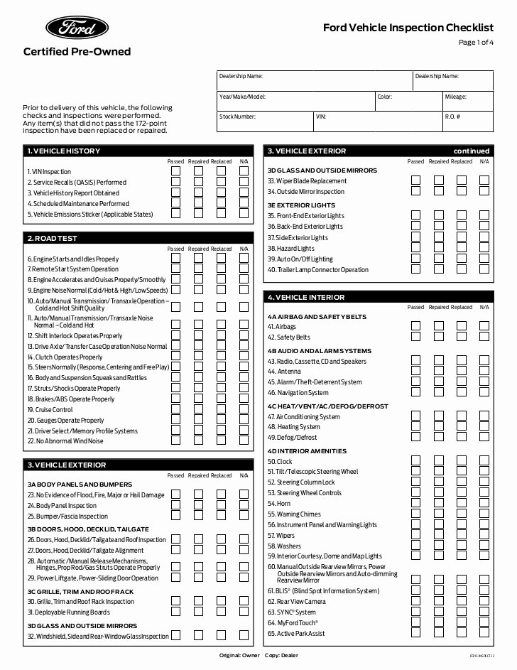 Free Vehicle Inspection Sheet Template Fresh ford Certified Vehicle 172 Point Inspection