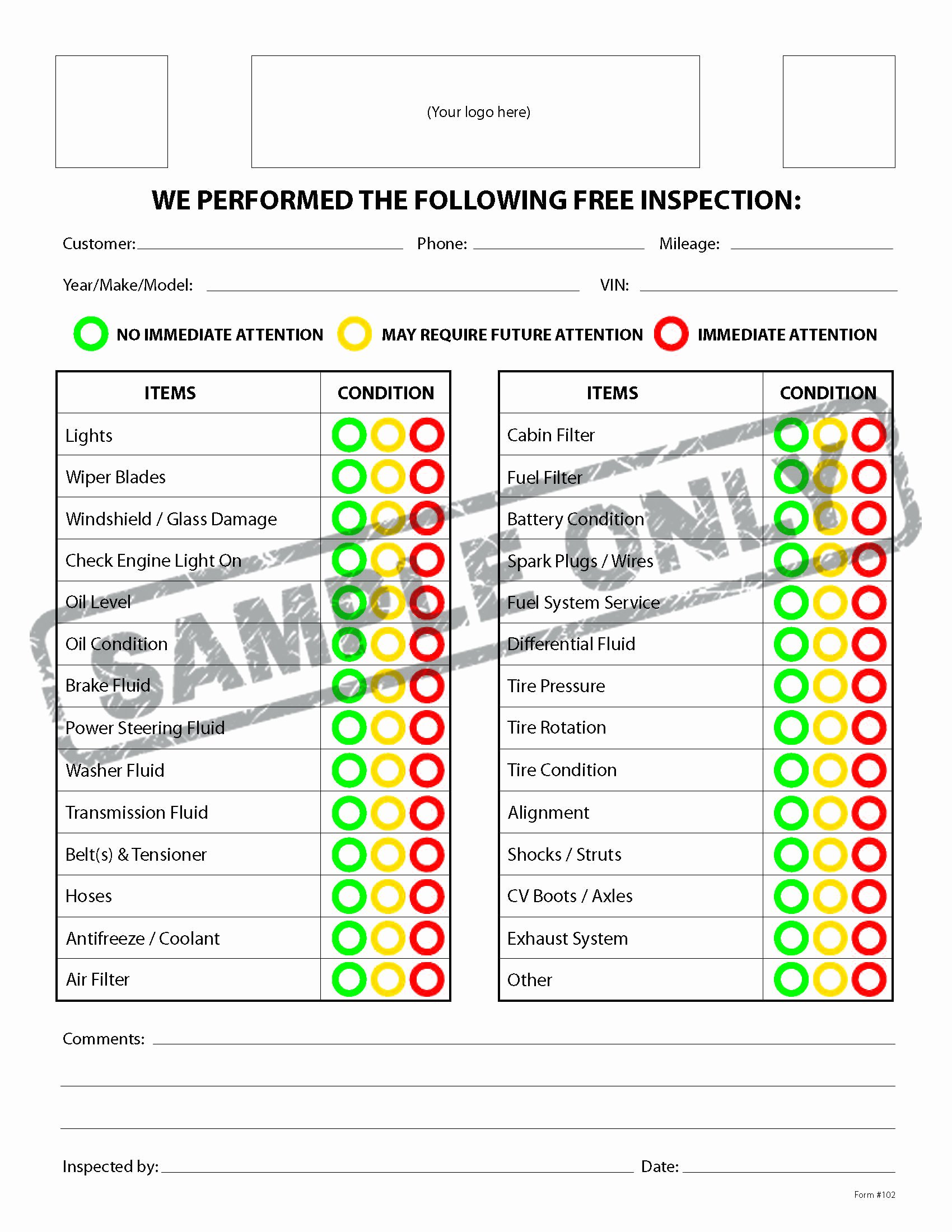 Free Vehicle Inspection Sheet Template Fresh Free form