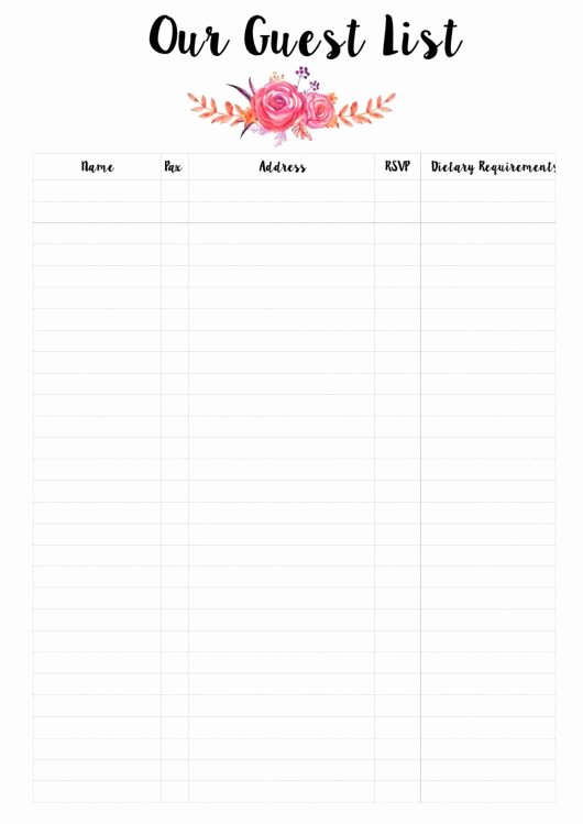Free Wedding Guest List Template Lovely This Free Printable Wedding Guest List Templates Will Help