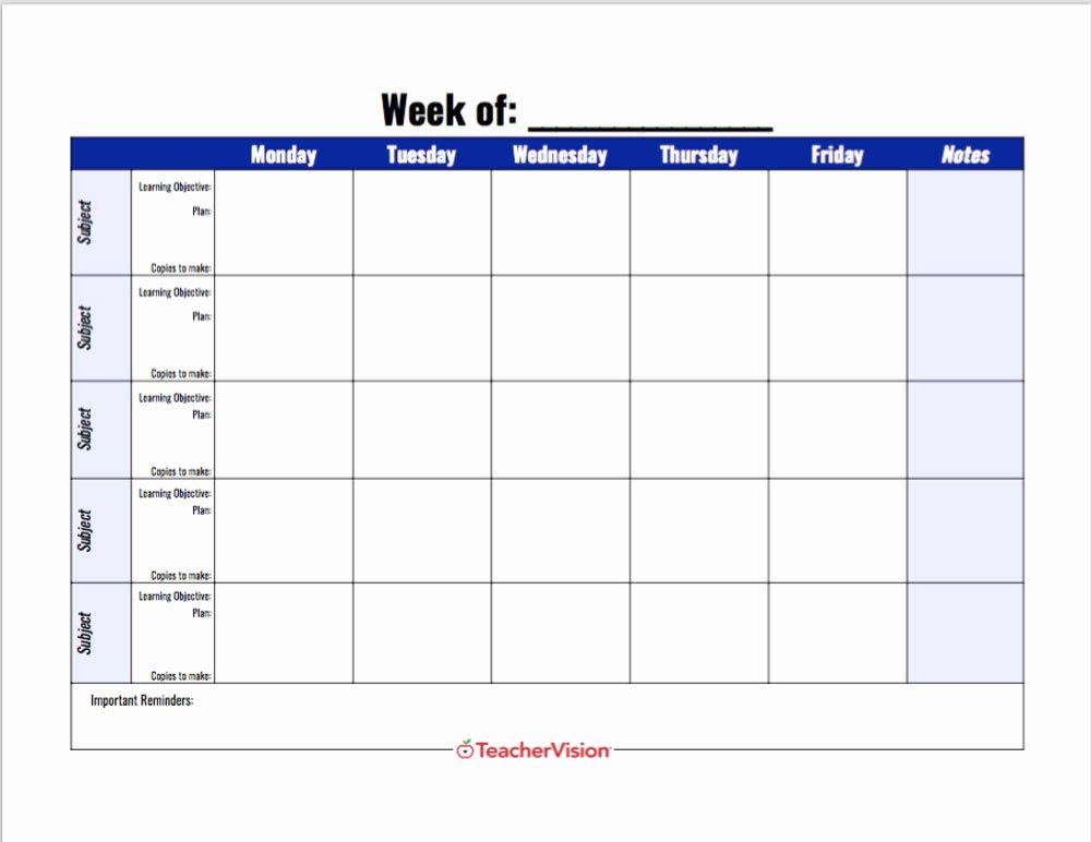 Free Weekly Lesson Plan Template Fresh Weekly Lesson Planning Template Teachervision