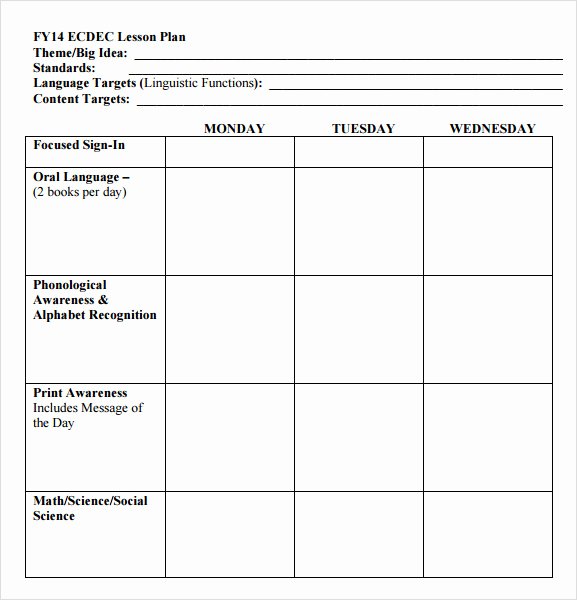 Free Weekly Lesson Plan Template Unique Sample Preschool Lesson Plan 10 Pdf Word formats