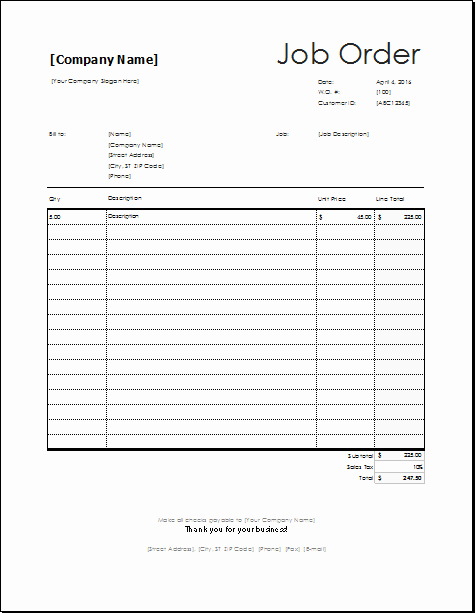 Free Work order Template Lovely Job order Templates for Ms Word &amp; Excel