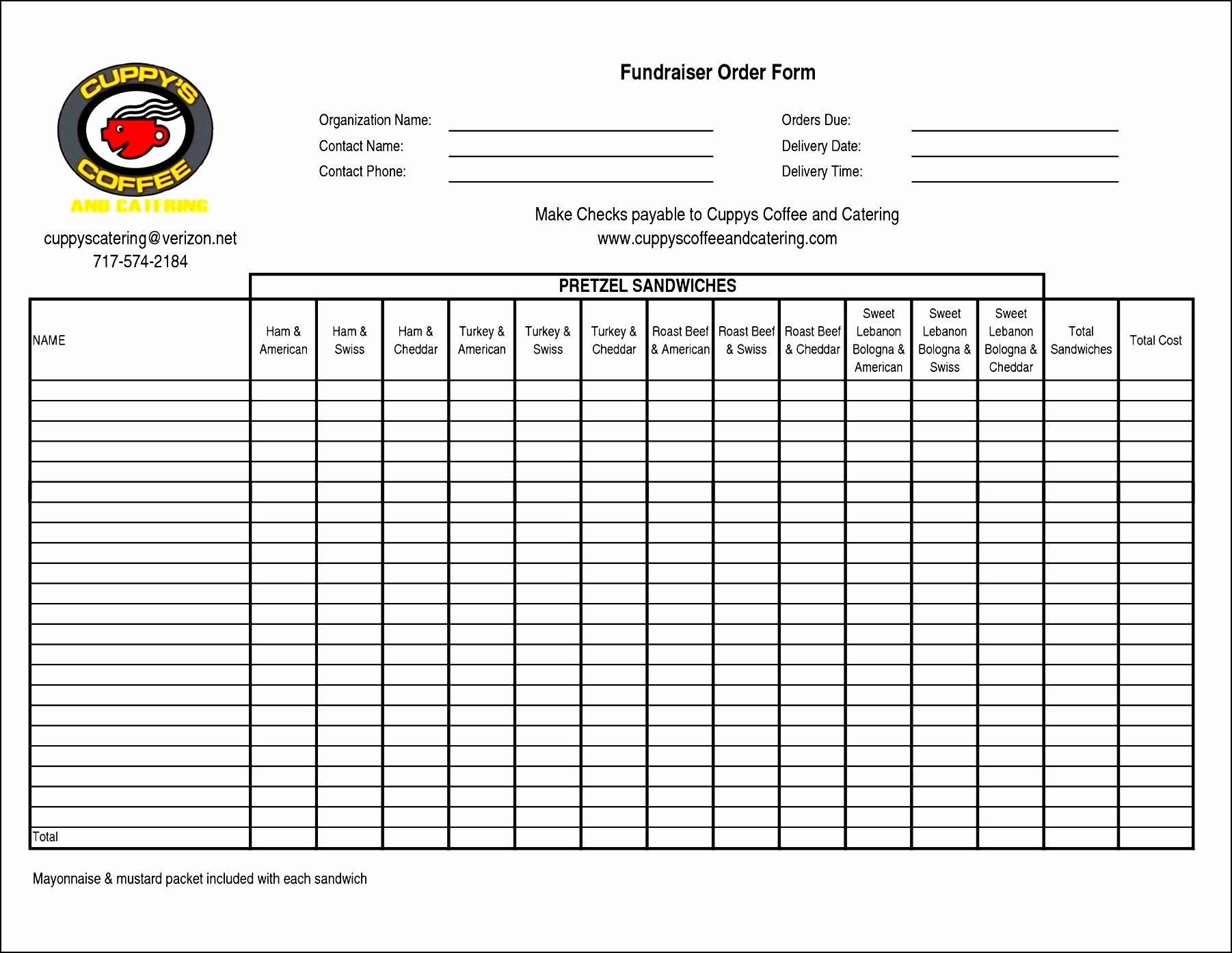 Fundraising order form Template New Fundraiser order Sheet Templates