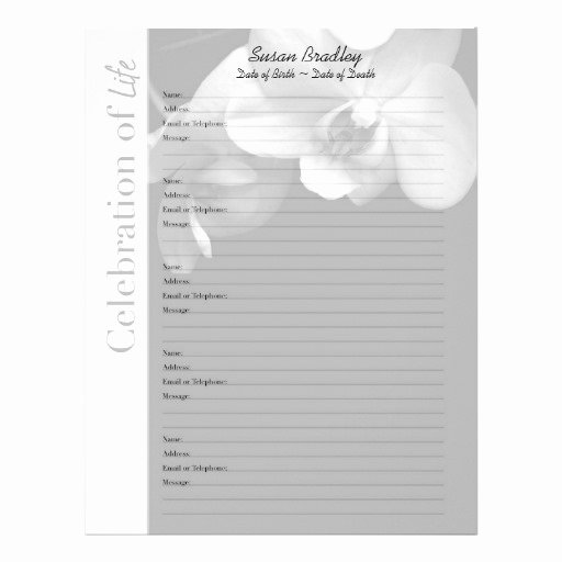 Funeral Guest Book Template Inspirational orchid 1 Memorial Guest Book Custom Filler Pages