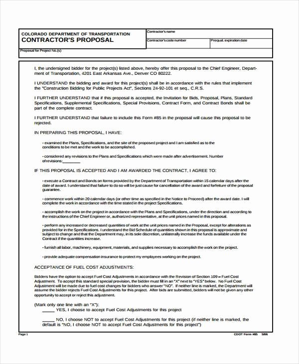 General Contractor Proposal Template Inspirational Proposal form Templates