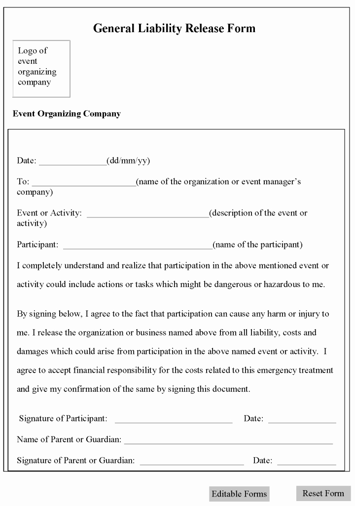 General Release form Template Fresh Free Printable Liability form Template form Generic