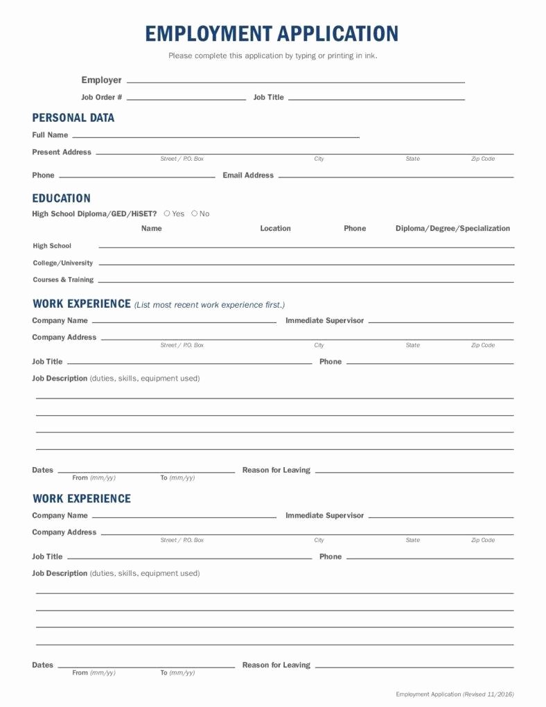 Generic Job Application Template Awesome 10 Employment Application form Free Samples Examples