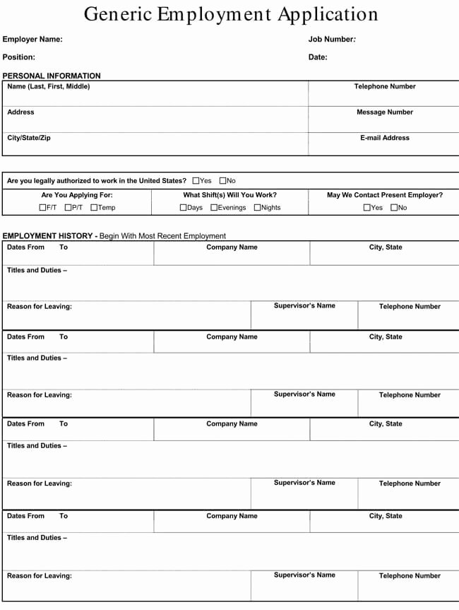 Generic Job Application Template Awesome Blank Job Application form Templates &amp; Samples Pdf Word