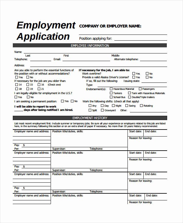 Generic Job Application Template Awesome Generic Employment Application Template 8 Free Pdf