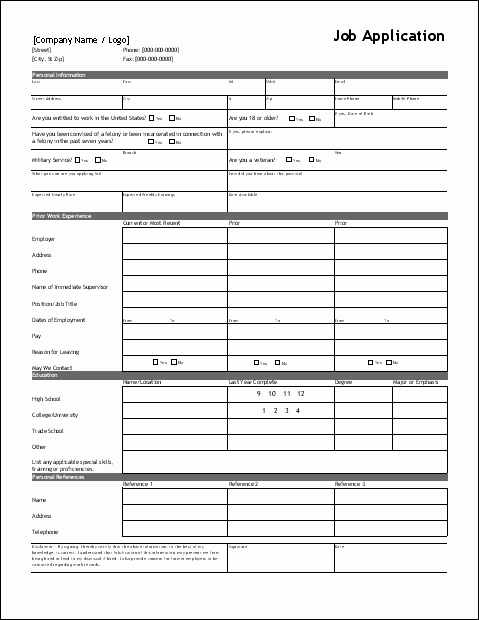 Generic Job Application Template Lovely Free Job Application form Template
