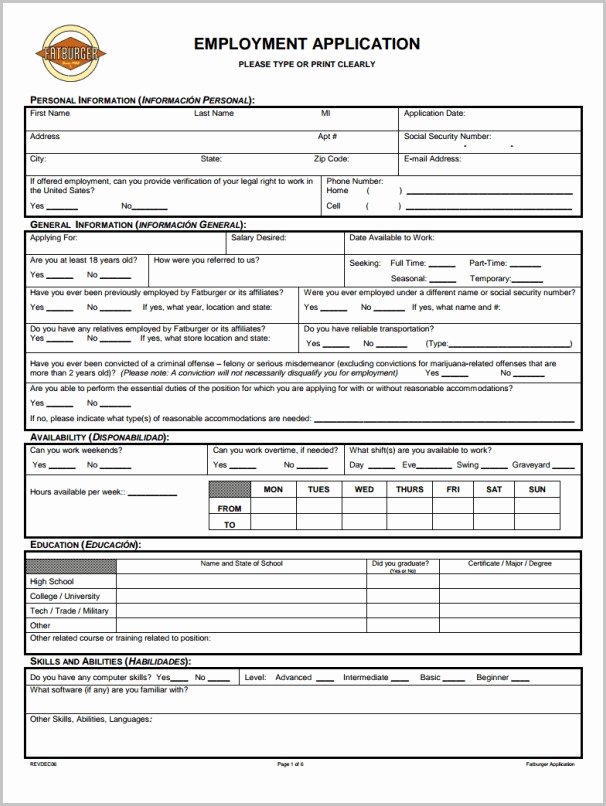 Generic Job Application Template Lovely Free Printable Job Application In Spanish Job Applications