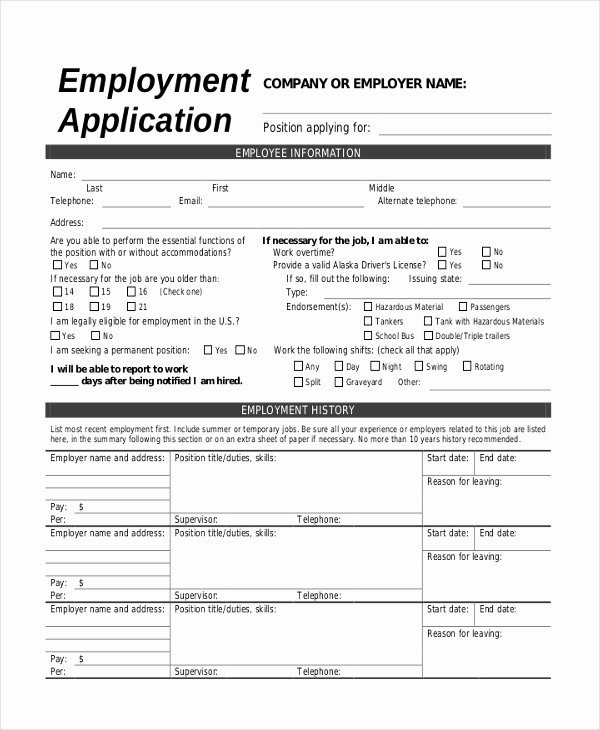 Generic Job Application Template Luxury Free 7 Sample Printable Job Application forms