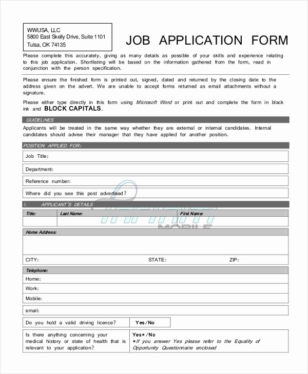 Generic Job Application Template Luxury Sample Generic Job Application form 9 Free Documents In