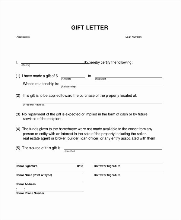 Gift Letter Mortgage Template Fresh 13 Sample Gift Letters Pdf Word