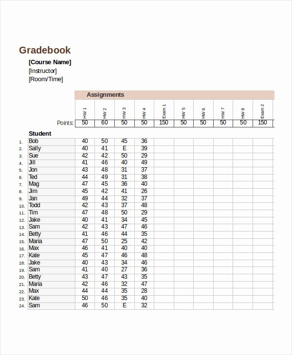 Grade Book Template Free Elegant Grade Book Template 7 Free Excel Pdf Documents