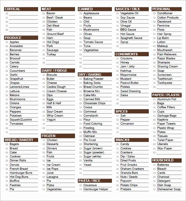 Grocery List Template Excel Beautiful Free 9 Free Printable Grocery List Templates In Word