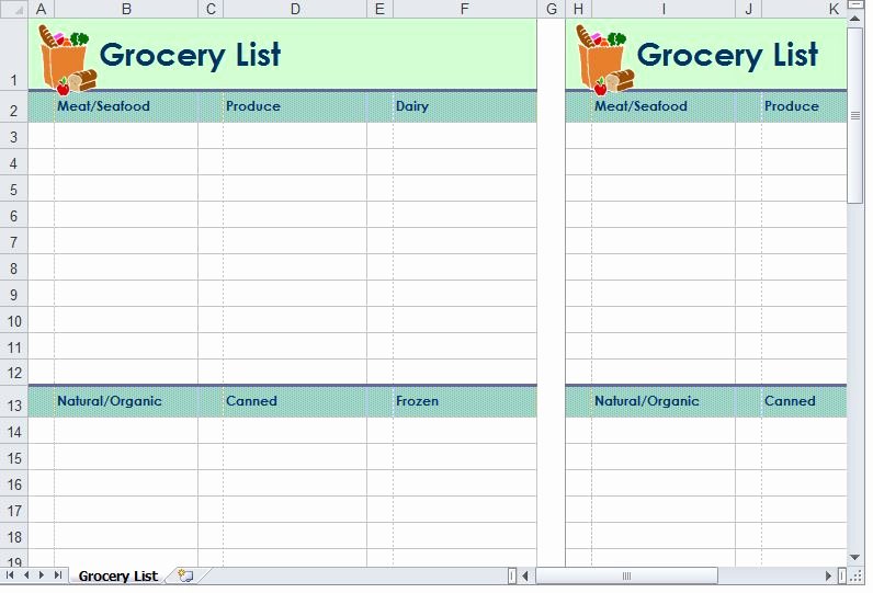 Grocery List Template Excel Elegant Grocery List Template