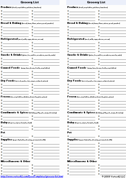 Grocery List Template Excel Lovely Free Printable Grocery List and Shopping List Template
