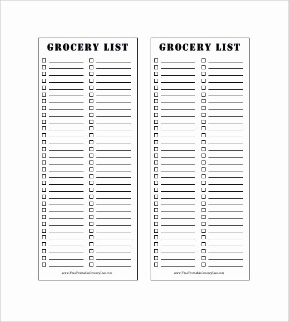 Grocery List Template Word Awesome Blank Grocery List Pdf
