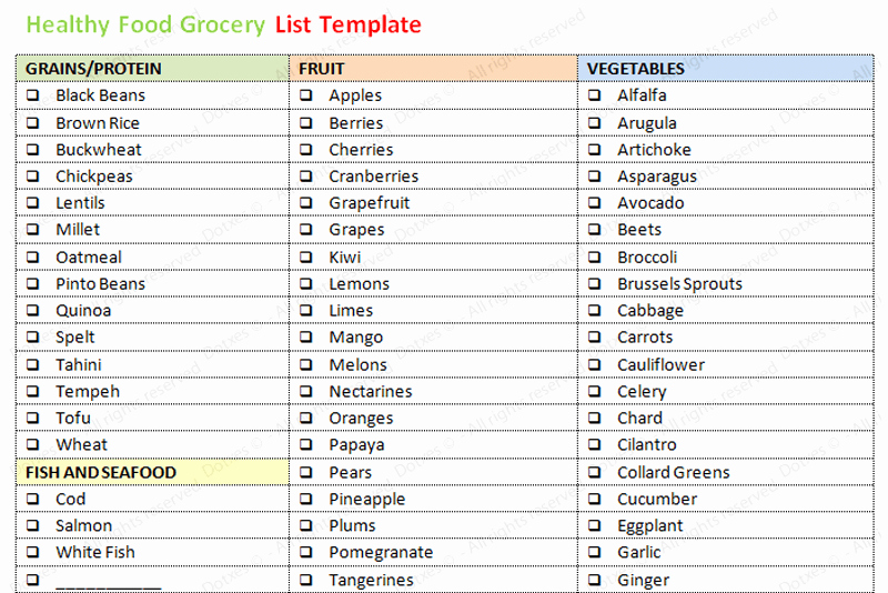 Grocery List Template Word Unique Healthy Food Grocery List Template Word Dotxes