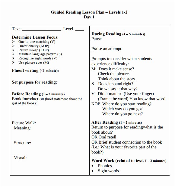 Guided Reading Lesson Plan Template Best Of Sample Guided Reading Lesson Plan 8 Documents In Pdf