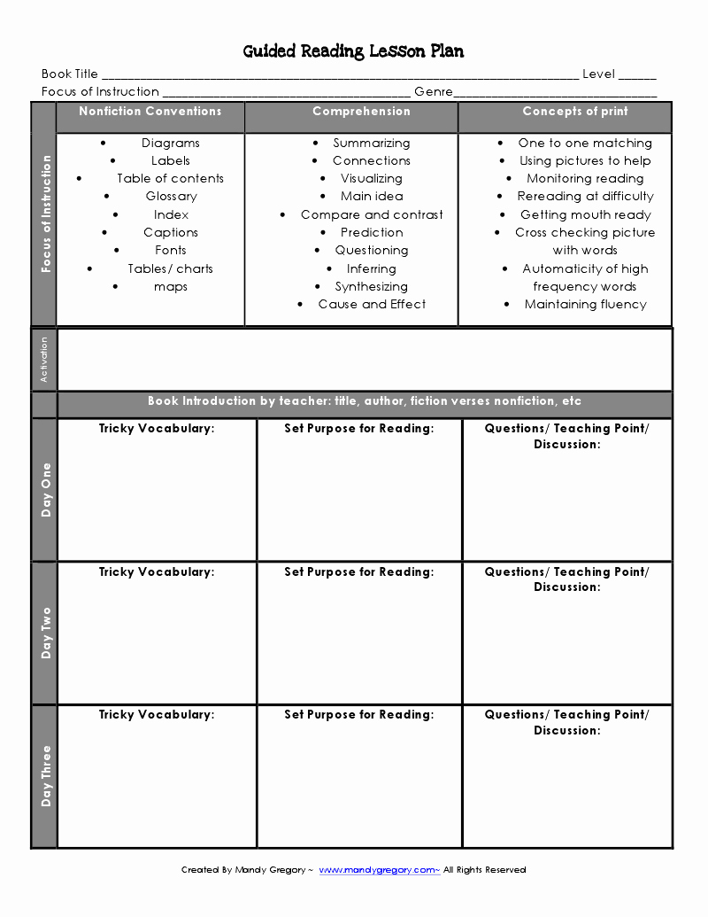 Guided Reading Lesson Plan Template Fresh August 2011 Mandy S Tips for Teachers