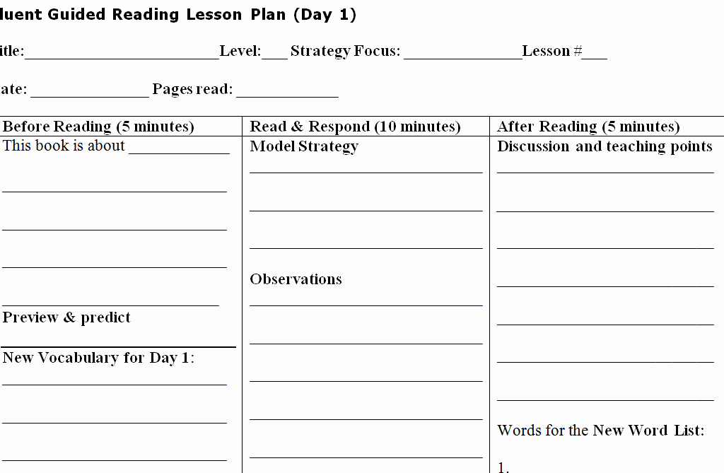 Guided Reading Lesson Plan Template Fresh Guided Reading Lesson Templates Lessonpick