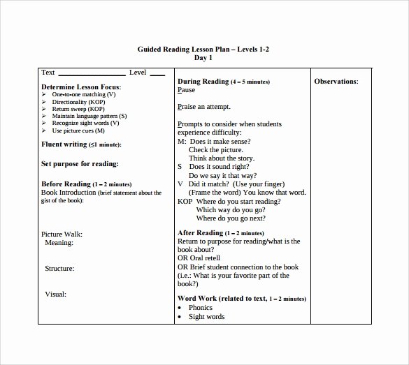 Guided Reading Lesson Plan Template Fresh Sample Guided Reading Lesson Plan 9 Documents In Pdf Word