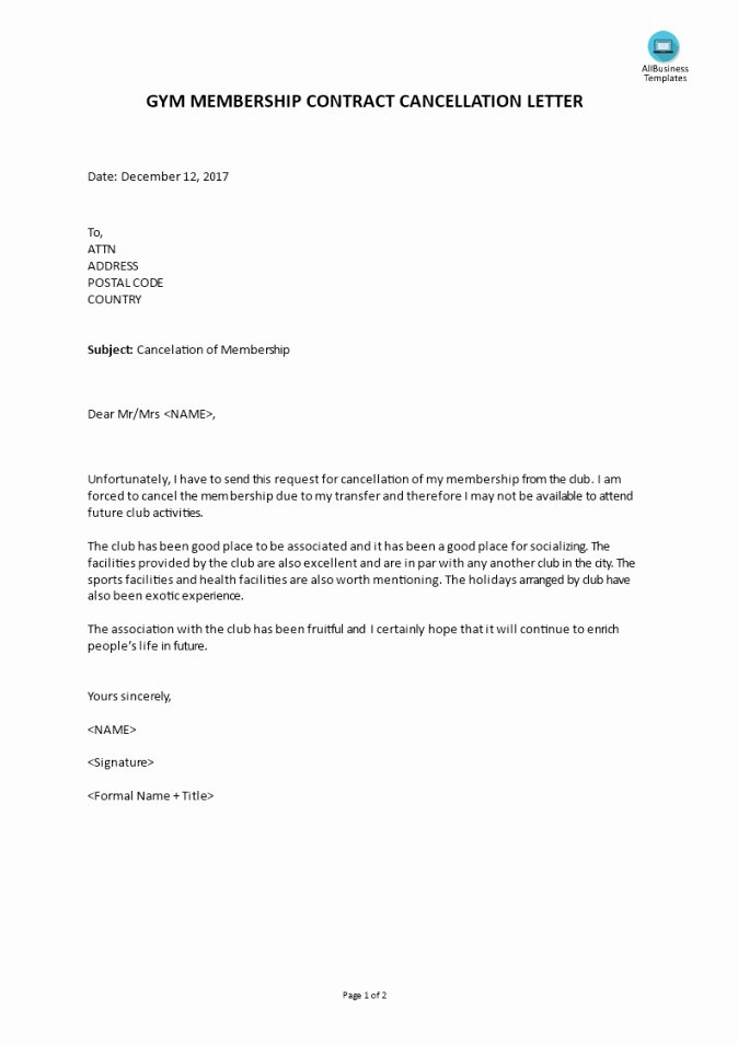 Gym Membership Contract Template Beautiful Free Free Gym Membership Contract Cancellation Letter