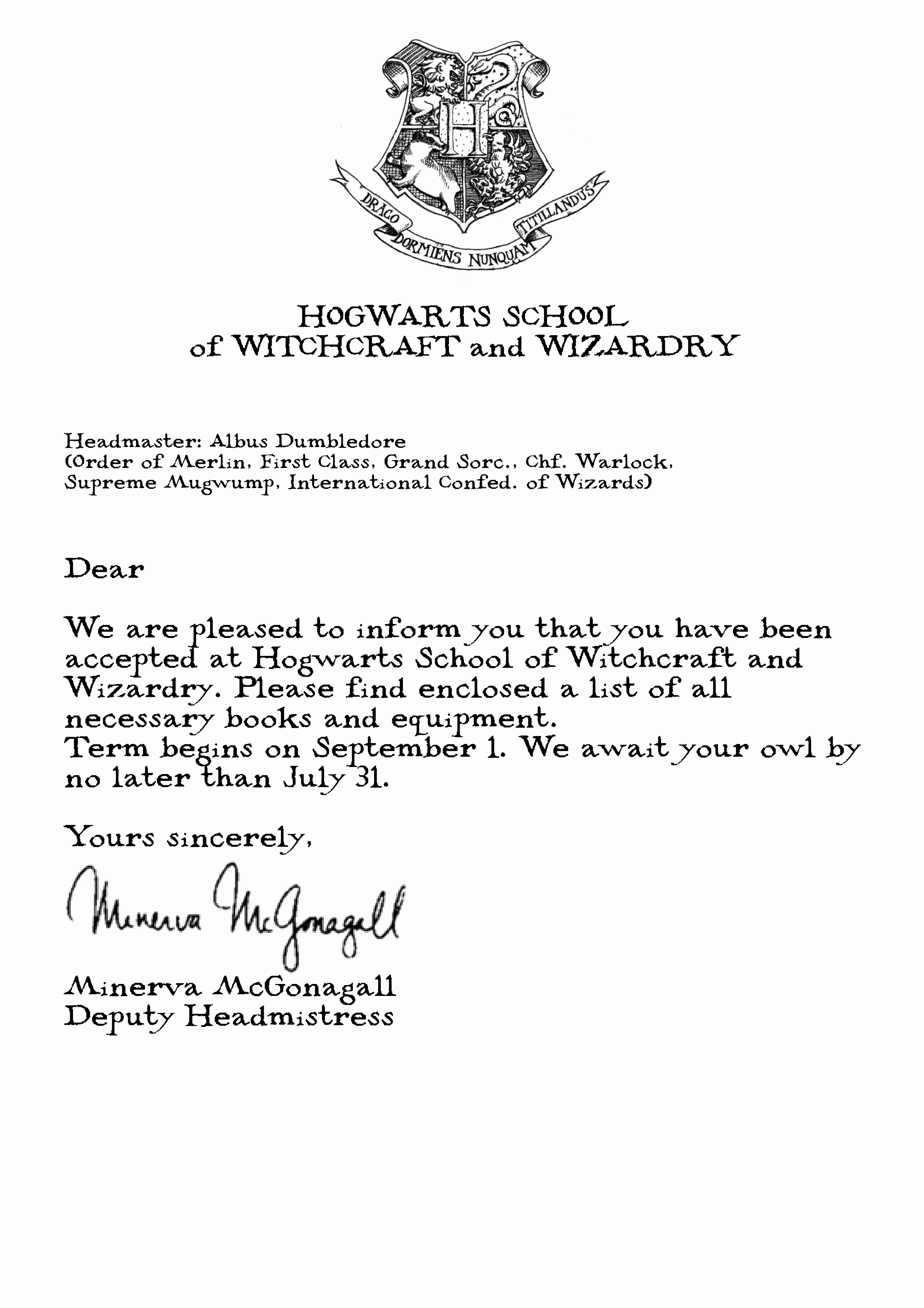 Harry Potter Acceptance Letter Template Beautiful Harry Potter Hogwarts Acceptance Letter Fandoms