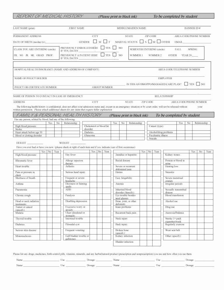 Health History form Template Awesome 67 Medical History forms [word Pdf] Printable Templates