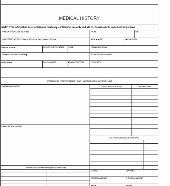 Health History form Template Fresh Fillable Medical History Log Pdf Digital Health forms