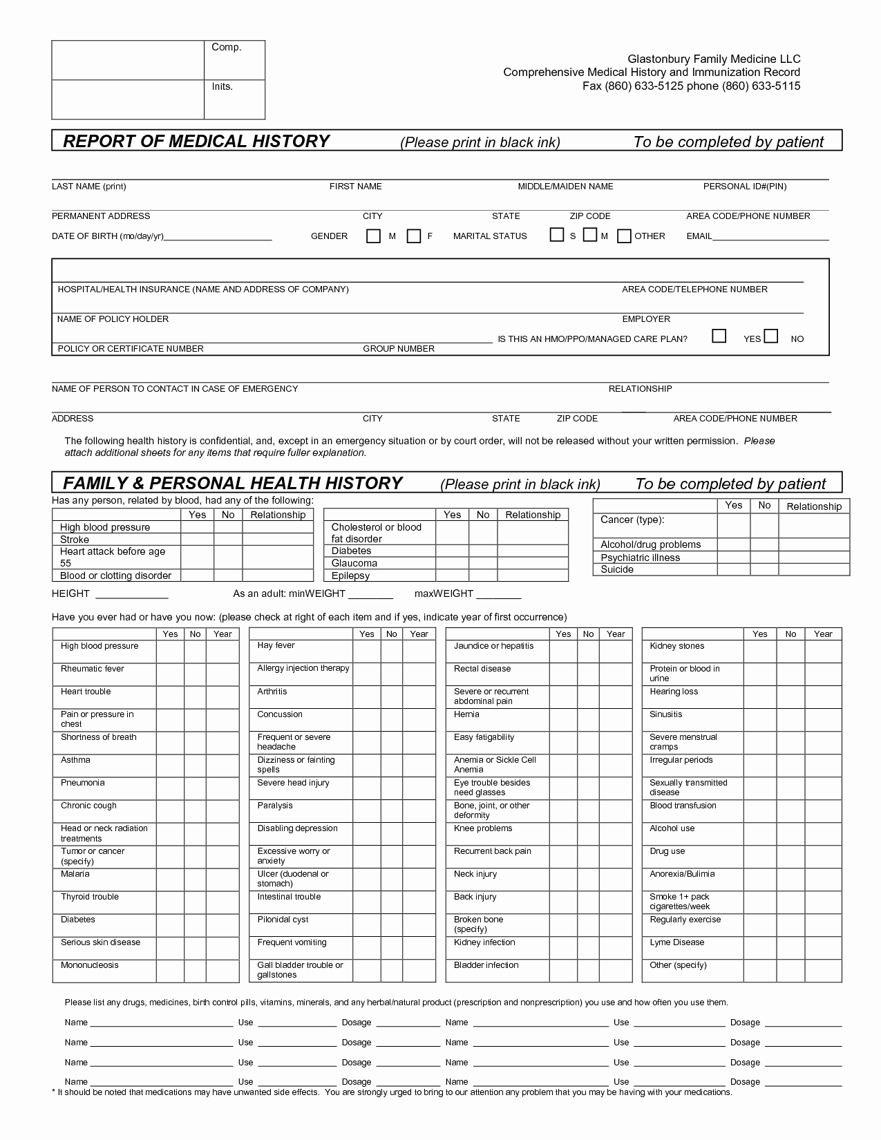 Health History form Template Fresh Report Of Medical History Family Personal Health History