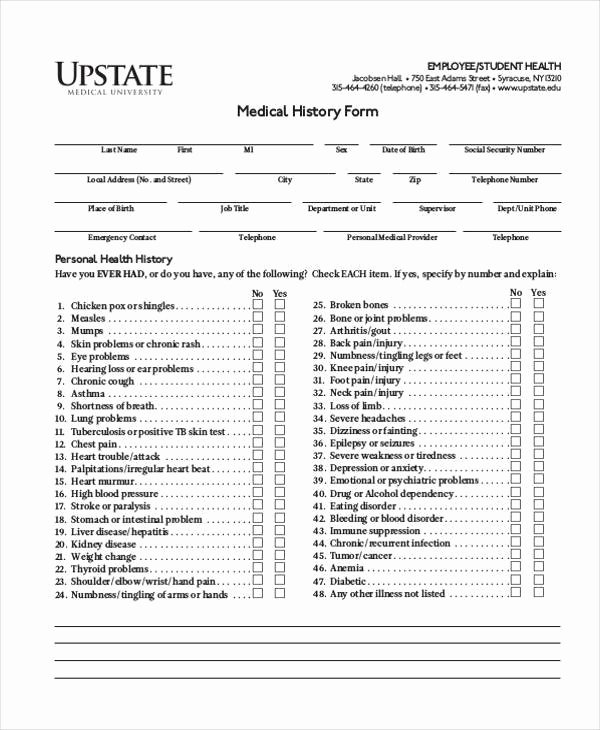 Health History form Template Inspirational Free 7 Sample Employee Medical History forms In Pdf