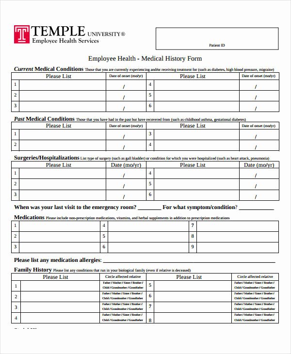 Health History form Template Inspirational Medical History form 9 Free Pdf Documents Download