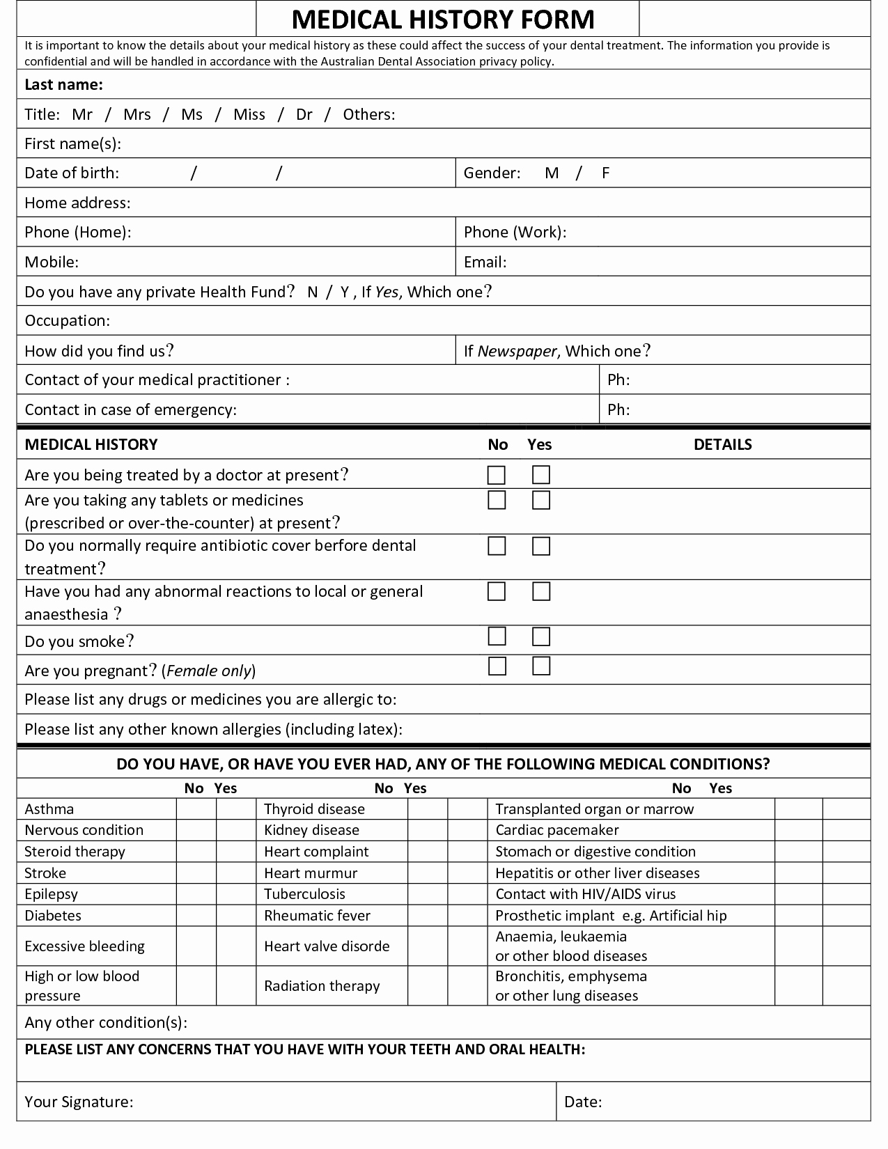 Health History form Template New Medical History form Template – Templates Free Printable