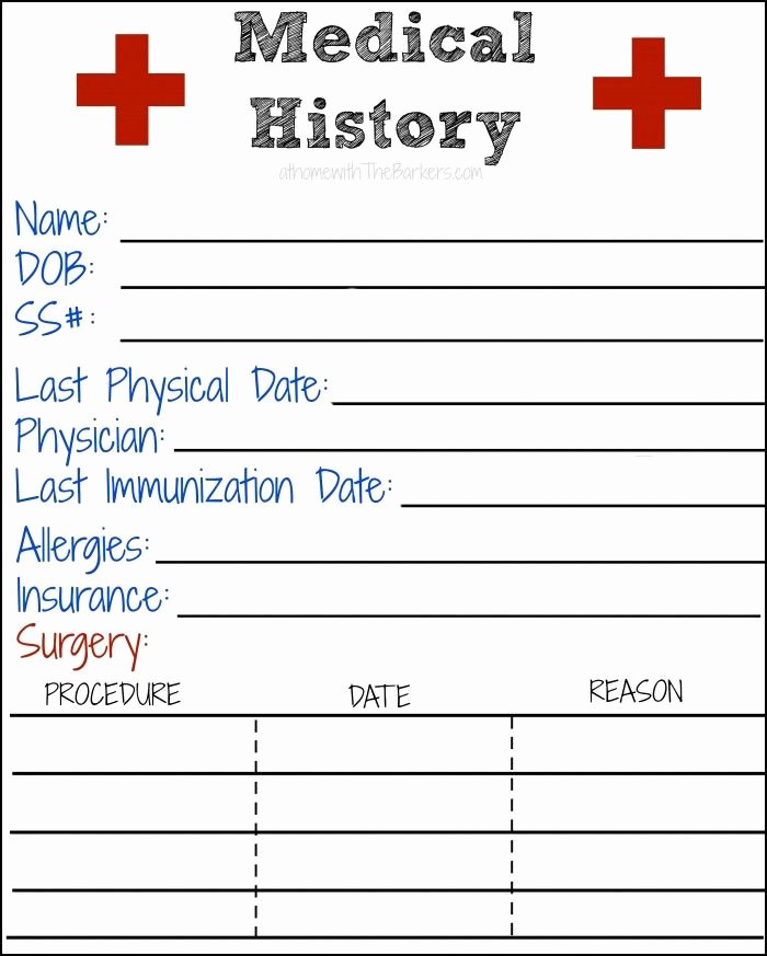 Health History form Template Unique Medical History Free Printable