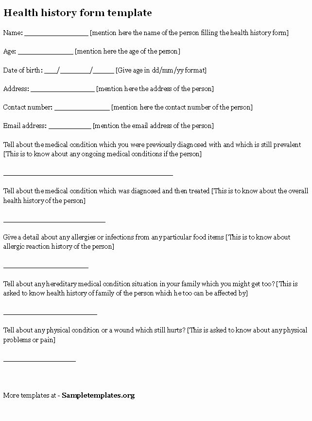 Health History form Templates Awesome Health History form Sample Of Health History form