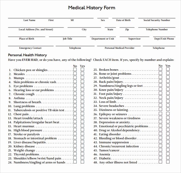 Health History form Templates Inspirational 14 Medical History forms Free Sample Example format