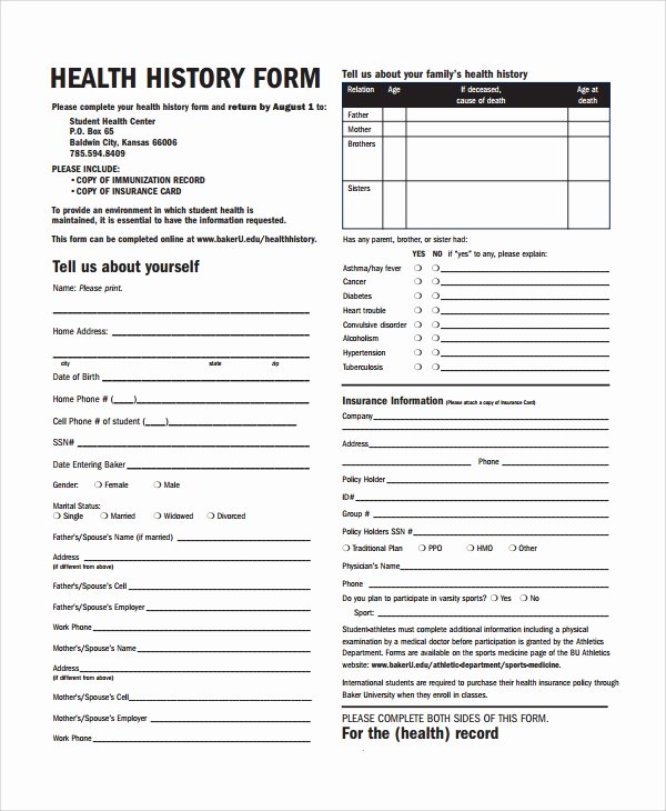 Health History form Templates Lovely Sample Health History Template 9 Free Documents