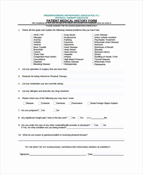 Health History form Templates Lovely Sample Medical History Template 9 Free Documents