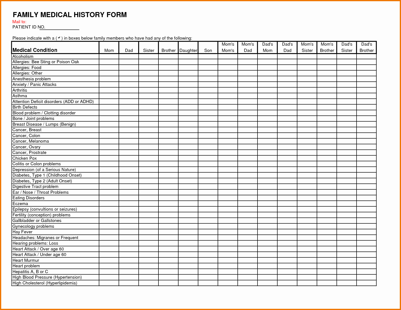 Health History form Templates Luxury Family History forms