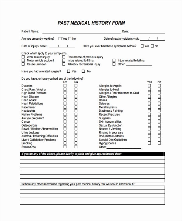 Health History form Templates Unique Sample Medical History Template 9 Free Documents
