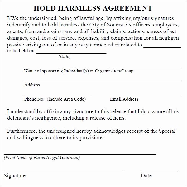 Hold Harmless Agreement Template Fresh Hold Harmless Agreement 7 Free Pdf Doc Download